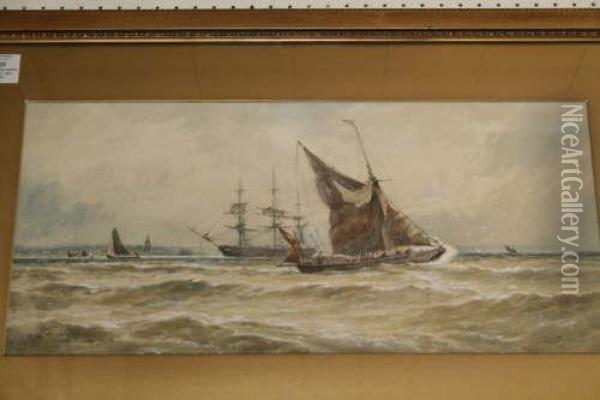 'off Gravesend' Signed And Dated 1896 10 X 21in Oil Painting - Thomas Bush Hardy