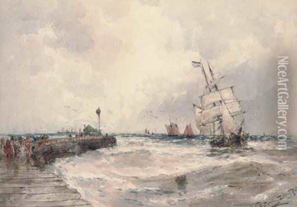 Entering Port Oil Painting - Thomas Bush Hardy