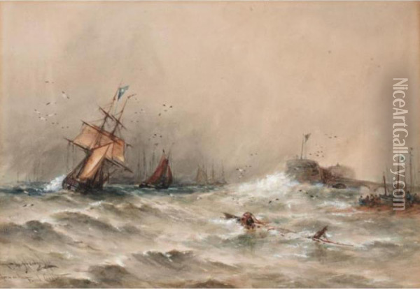 Storm On The French Coast Oil Painting - Thomas Bush Hardy