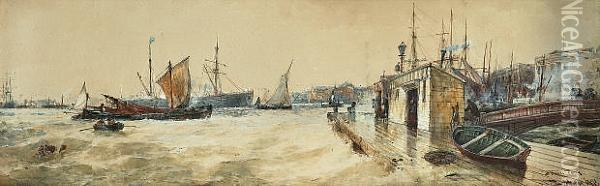A Thames Ferry Oil Painting - Thomas Bush Hardy