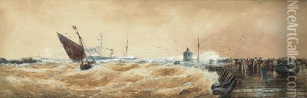 Gorleston Pier Oil Painting - Thomas Bush Hardy