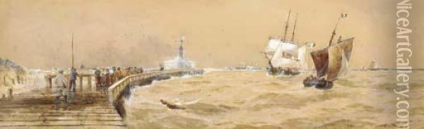 Boulogne Pier Oil Painting - Thomas Bush Hardy