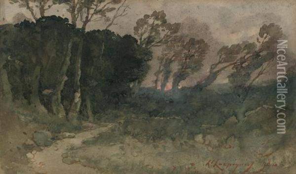 In The Forest At Dusk Oil Painting - Henri-Joseph Harpignies