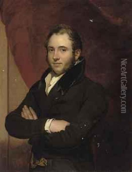 Portrait Of A Gentleman, Half-length, In A Brown Coat With A Blackvelvet Collar Oil Painting - Sir George Hayter