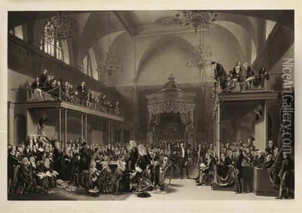 View Of The Interior Of The House Of Peers, During The Trial Ofqueen Caroline Oil Painting - Sir George Hayter
