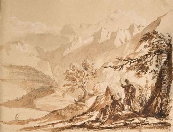 Paysage De Montagne Avec Trois Soldats Oil Painting - Sir George Hayter