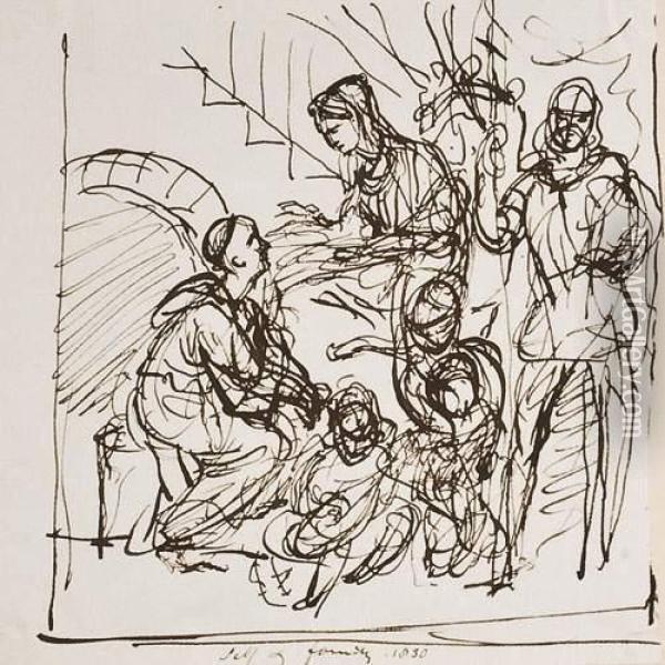Sainte Famille Avec Un Religieux Oil Painting - Sir George Hayter