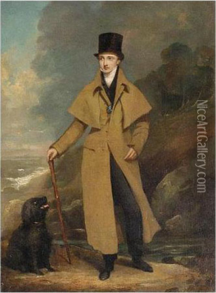 Portrait Of A Gentleman, Full Length, With His Dog Oil Painting - Sir George Hayter
