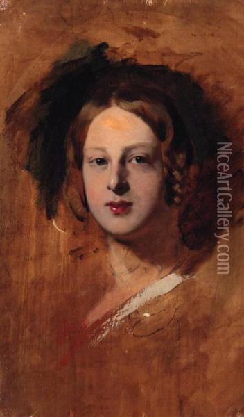 Portrait Study Of A Lady, Throught To Be Queen Victoria Oil Painting - Sir George Hayter