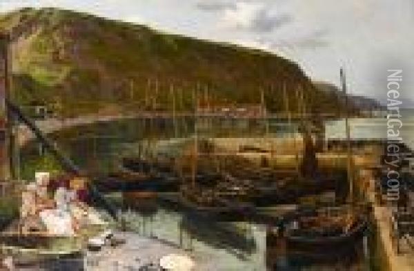 The Fishing Fleet In The Harbour At Burnmouth,berwickshire Oil Painting - Charles Napier Hemy
