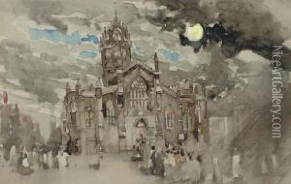 A Procession At St Giles, Edinburgh Oil Painting - James Watterston Herald