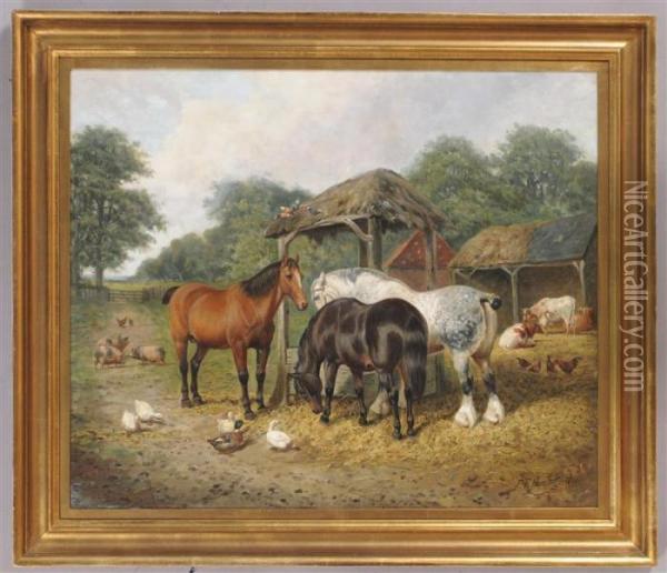 Busy Farmyard Oil Painting - John Frederick Herring Snr