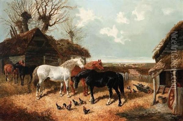 Horses In The Yard Oil Painting - John Frederick Herring Snr
