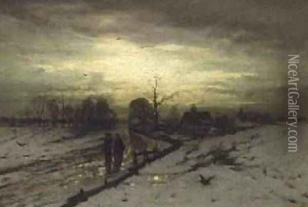 Snow Scene Sunset Oil Painting - Ludwig Munthe