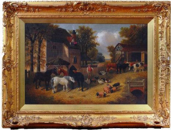 With Part Wooded Landscape 
Beyond, Oil On Canvas,signed Lower Left, 49 X 73.5cm, All Housed In A 
Good Swept Giltwoodand Gesso Frame J F Herring And Two Of His Brothers 
All Followed Inhis Fathers' Footsteps And Became Artists. J F Jnr 
Exhibited In  Oil Painting - John Frederick Herring Snr