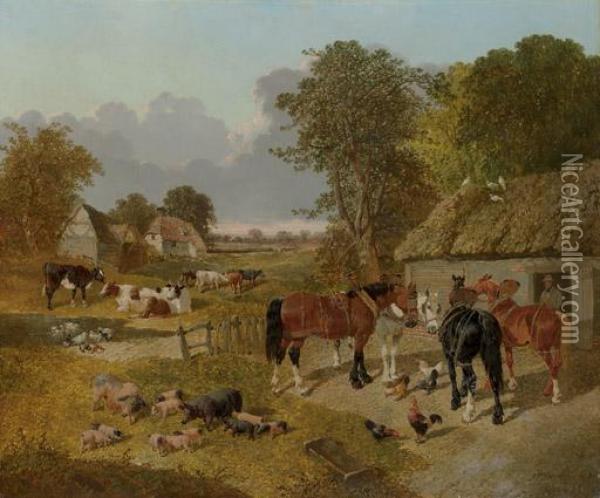 The Barnyard Oil Painting - John Frederick Herring Snr