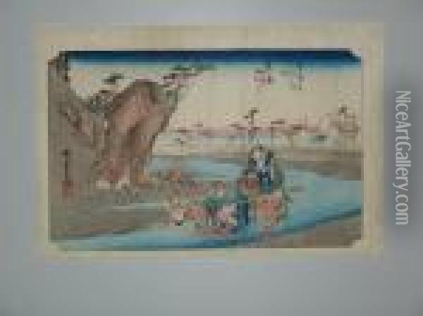 Okitsu Oil Painting - Utagawa or Ando Hiroshige