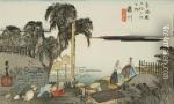 Fujikawa From Tokaido Road Series Oil Painting - Utagawa or Ando Hiroshige