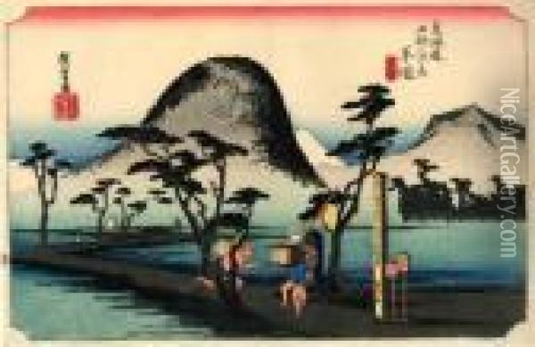 Les 53 Stations Du Tokaido, Hiratsuka, Nawate Michi Oil Painting - Utagawa or Ando Hiroshige