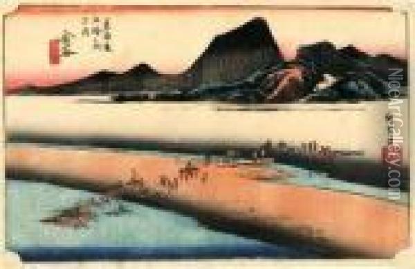 Les 53 Stations Du Tokaido, Kanaya, Oi-gawa Engan Oil Painting - Utagawa or Ando Hiroshige