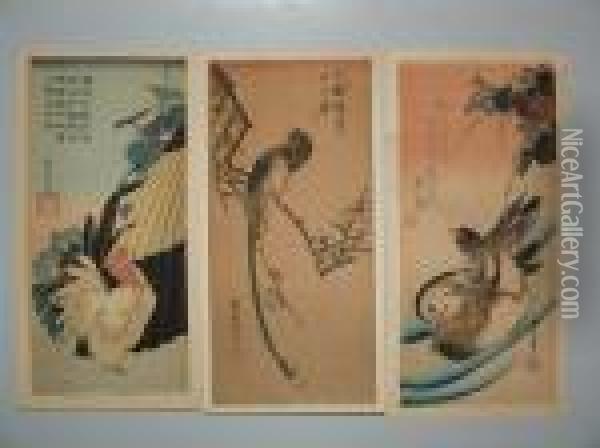 A Sujet D'oiseaux Oil Painting - Utagawa or Ando Hiroshige