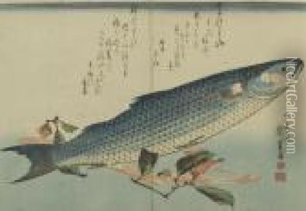 Bora Fish Oil Painting - Utagawa or Ando Hiroshige