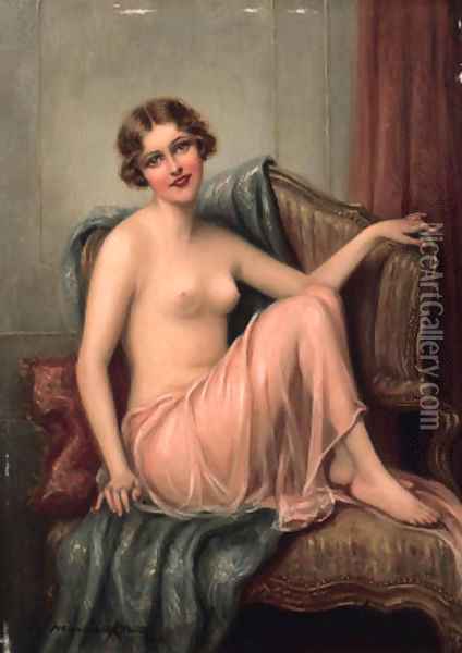 The courtesan seated on a couch Oil Painting - Francois Martin-Kavel