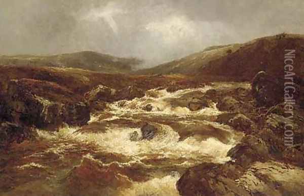 A river in full spate Oil Painting - William Manners