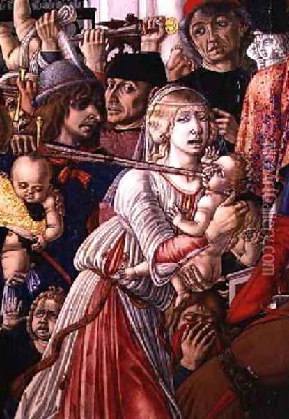 The Massacre of the Innocents detail of a soldier piercing a baby with his sword 1482 Oil Painting - di Giovanni di Bartolo Matteo
