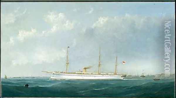 The Troopship Euphrates leaving harbour 1870 Oil Painting - George Mears