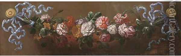 A swag of roses Oil Painting - Jean-Baptiste Monnoyer