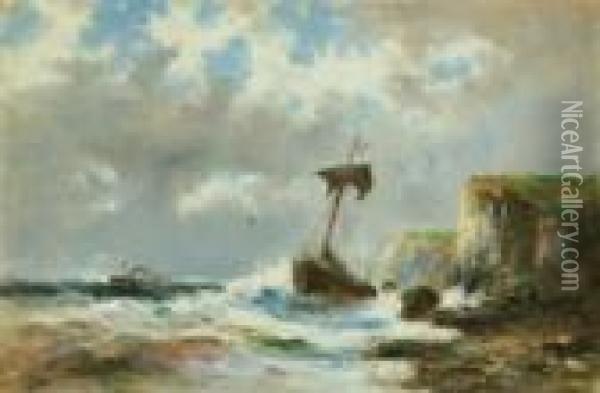 Sturm An Der Kuste Mit Gestrandetem Segelschiff Oil Painting - Abraham Hulk Jun.