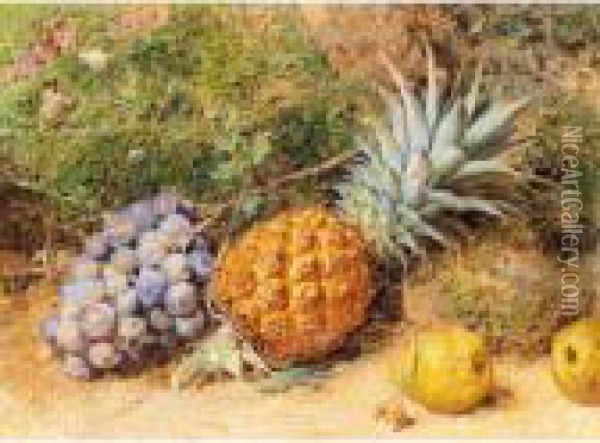 Still Life Of Pears, Grapes And A Pineapple Oil Painting - William Henry Hunt