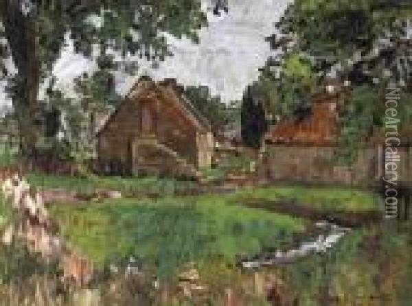 Farm Buildings, Ceres, Fife Oil Painting - George Leslie Hunter