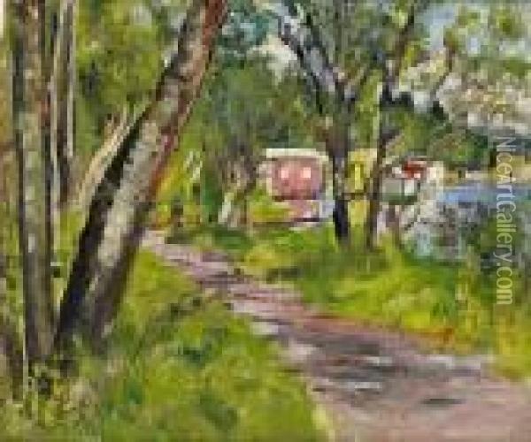 Houseboats Loch Lomond Oil Painting - George Leslie Hunter