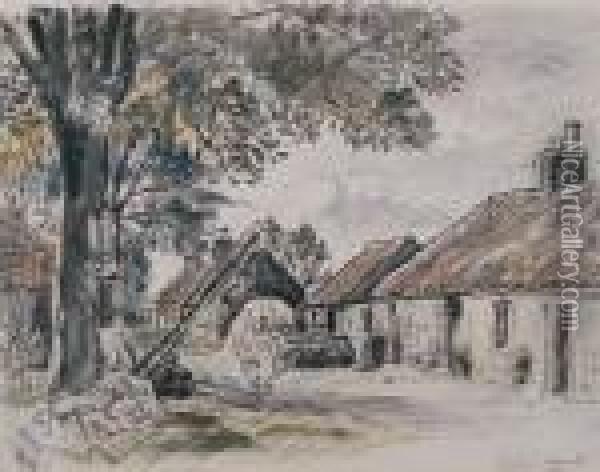 Farm Cottages, Fife Oil Painting - George Leslie Hunter