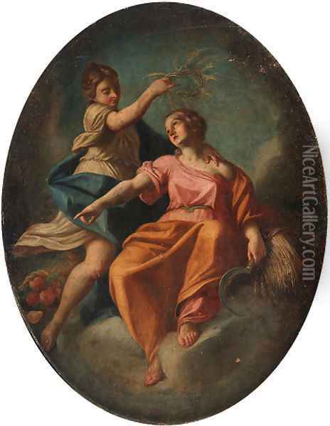 Ceres being crowned by a female attendant Oil Painting - Francesco de Mura