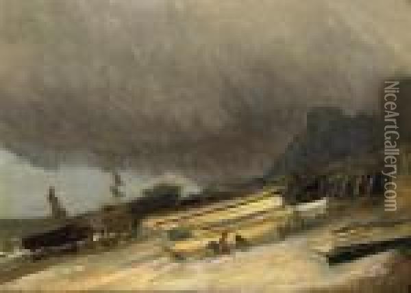 Barques Echouees Sur Le Sable Oil Painting - Eugene Isabey