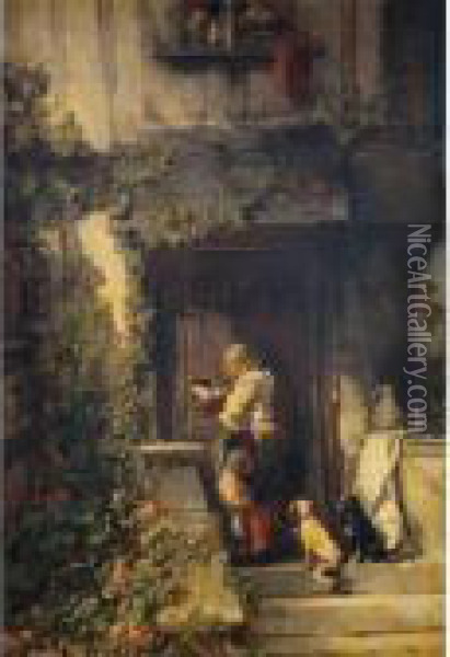 Boy Delivering A Letter Oil Painting - Eugene Isabey