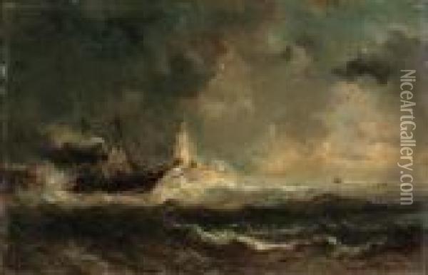 Bateau Dans Un Orage (boat In A Storm) Oil Painting - Eugene Isabey