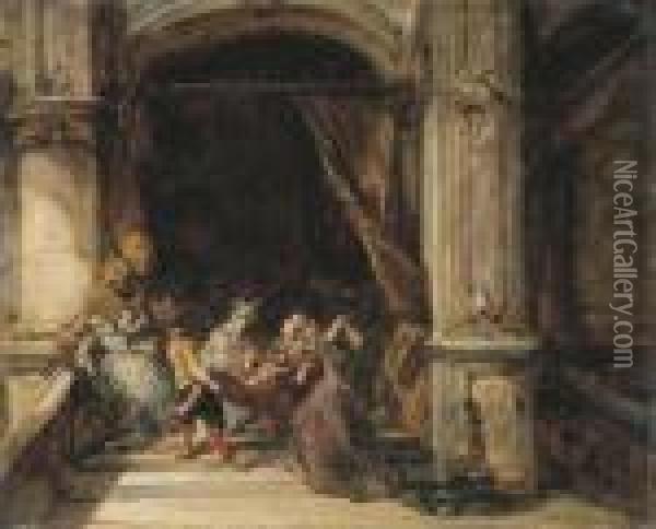 L'assassinat Du Duc De Guise Oil Painting - Eugene Isabey