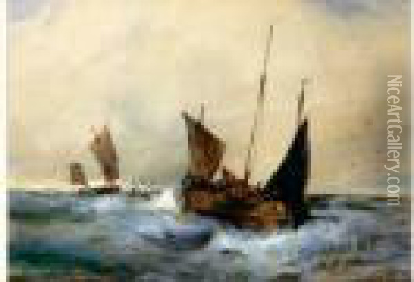 Barques De Peche Au Large Oil Painting - Eugene Isabey