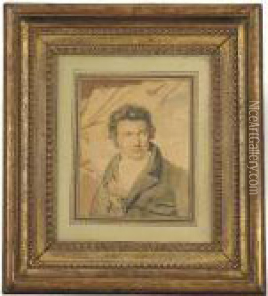 Portrait D'homme En Buste Oil Painting - Eugene Isabey