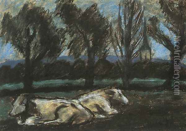Resting Cows Oil Painting - Istvan Nagy