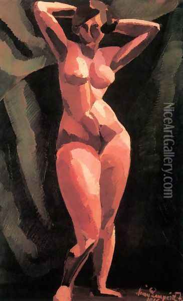 Standing Female Nude, Facing 1916 Oil Painting - Jozsef Nemes Lamperth