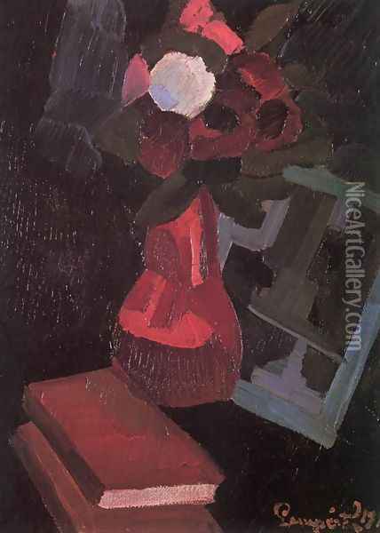 Flower-piece with Books 1916 Oil Painting - Jozsef Nemes Lamperth
