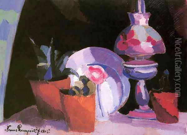 Still-life with a Lamp 1916 Oil Painting - Jozsef Nemes Lamperth