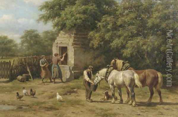 De Gasthuisput bij Bemelen, Limburg fresh water for the horses Oil Painting - Willem Carel Nakken
