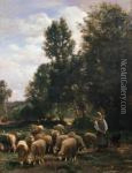 Tending The Flock Oil Painting - Charles Emile Jacque