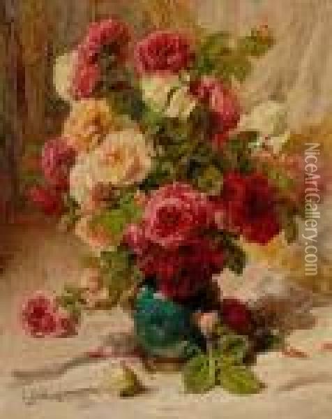 Vase De Roses, 1911 Oil Painting - Georges Jeannin